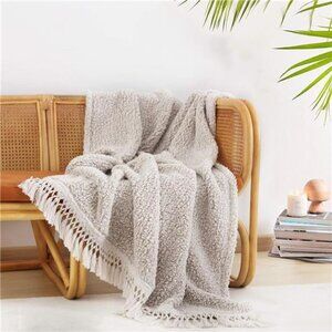 Cozy Sherpa Throw Blanket Lightweight Warm Reversible Ombre Tassel Sofa Couch